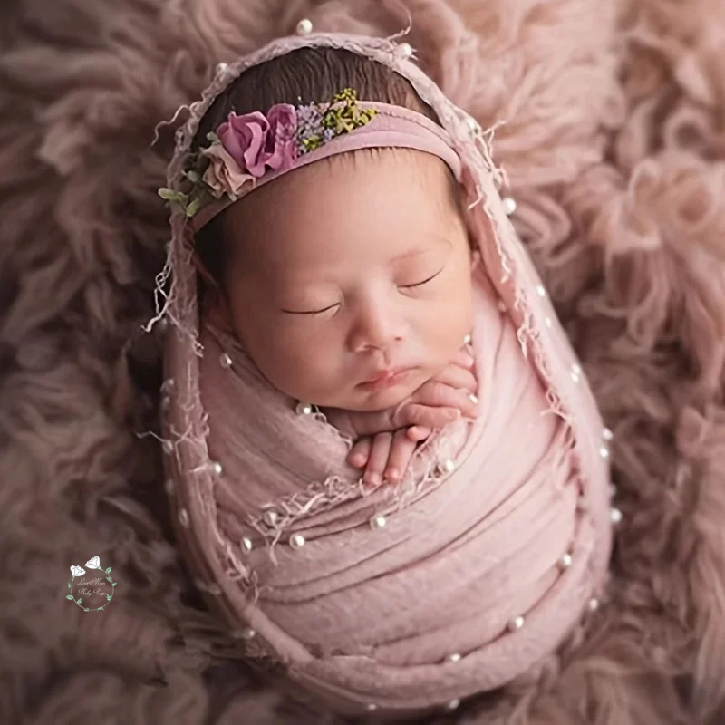 Newborn Photography Props Wraps, Pearl Fringe Layer Texture Prop Baby Cloth Wrap, Reborn Baby DIY Shooting Lace Layering Set