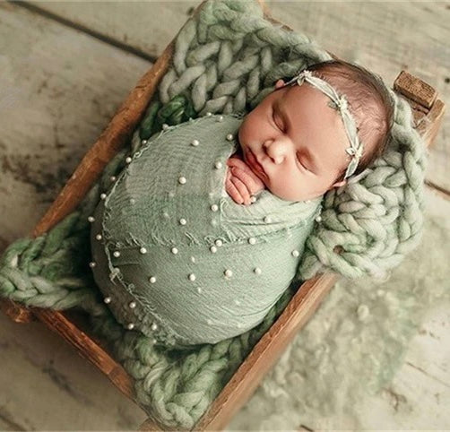 Newborn Photography Props Wraps, Pearl Fringe Layer Texture Prop Baby Cloth Wrap, Reborn Baby DIY Shooting Lace Layering Set