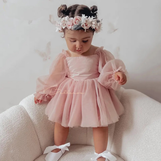 Handmade 0-24M Newborn Baby Girl Romper Princess Infant Toddler Long Sleeve Tulle Jumpsuit + Bow Headband Fall Spring Outfits, Reborn Romper Set