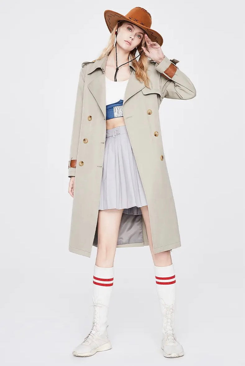Trench Coat Atmospheric Fashion Temperament PU Leather Hit Color Windbreaker Women Jacket