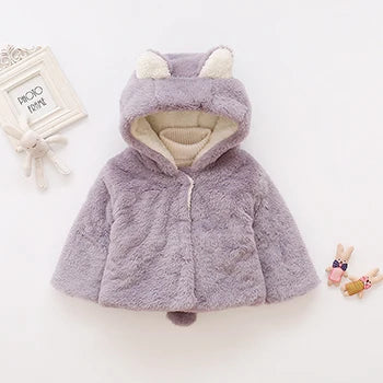 Baby Coat, Cute Rabbit Ears Plush Baby Jacket, Sweet Princess Girls Coat, Autumn Winter Warm Hooded Outerwear, Toddler Jacket