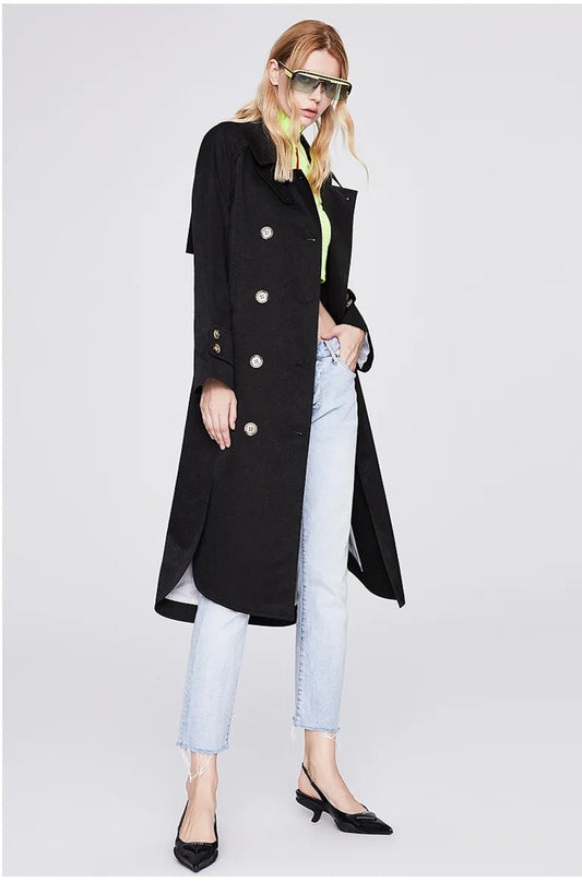 Trench Coat Mid-length Windbreaker British Style Over The Knee Double-breasted Slim Casual Coat Women