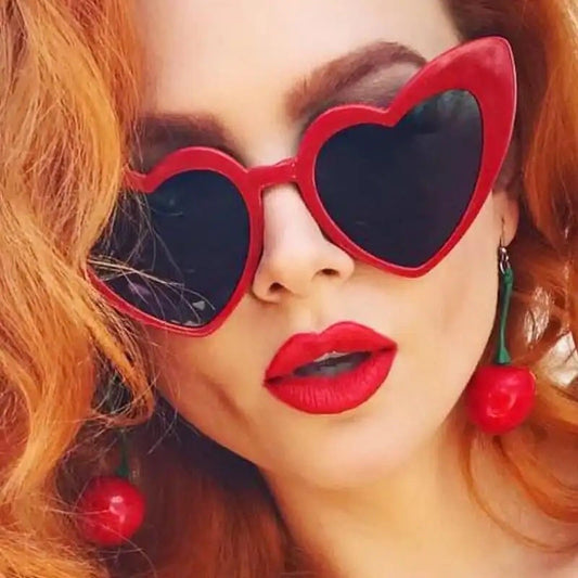 Cat Eye Sunglasses, Sunglasses Love Heart, Woman Vintage Black Pink Red Heart Shape Sun Glasses - Belleroz