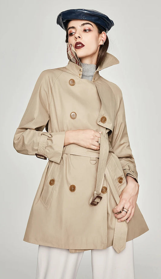 High Fashion Women's Waterproof Trench Coat, Cotton Double-breasted Short Trench Coat Outerwear