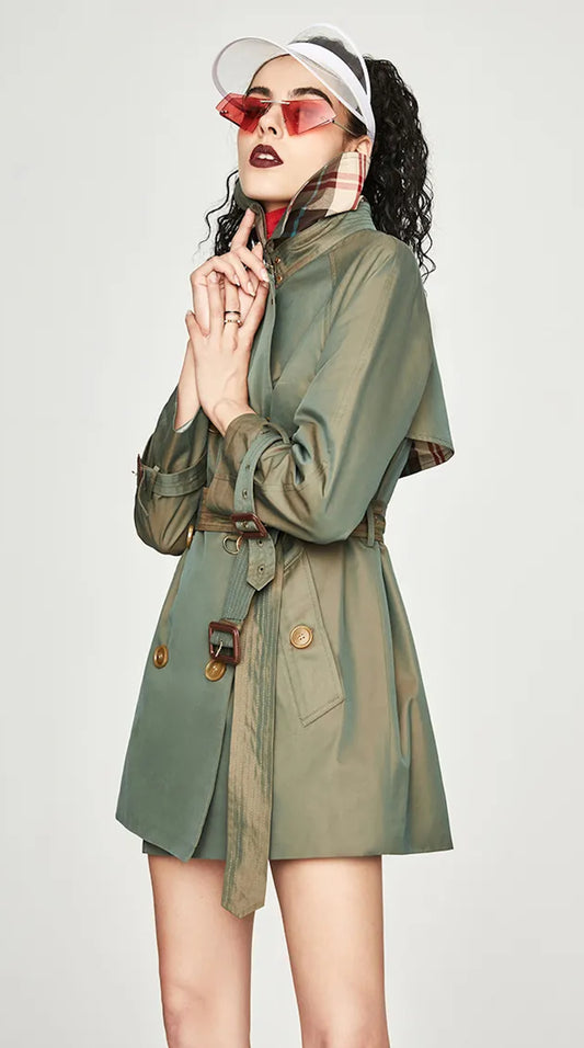 High Fashion Women's Waterproof Trench Coat, Cotton Double-breasted Short Trench Coat Outerwear