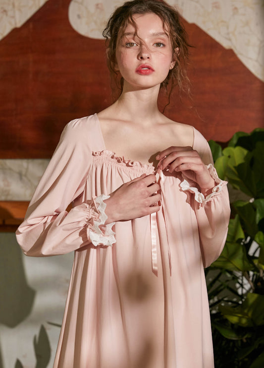 Vintage Cotton Nightgown, Long Sleeve Victorian Nightgown, Cottagecore Sleepwear