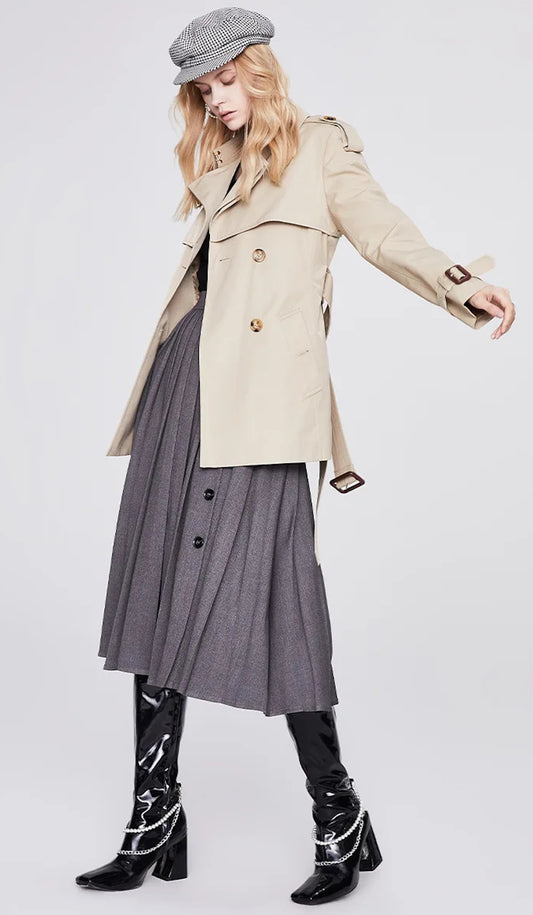 French Windbreaker Trench Jacket, Large Double-breasted Short Trench Coat