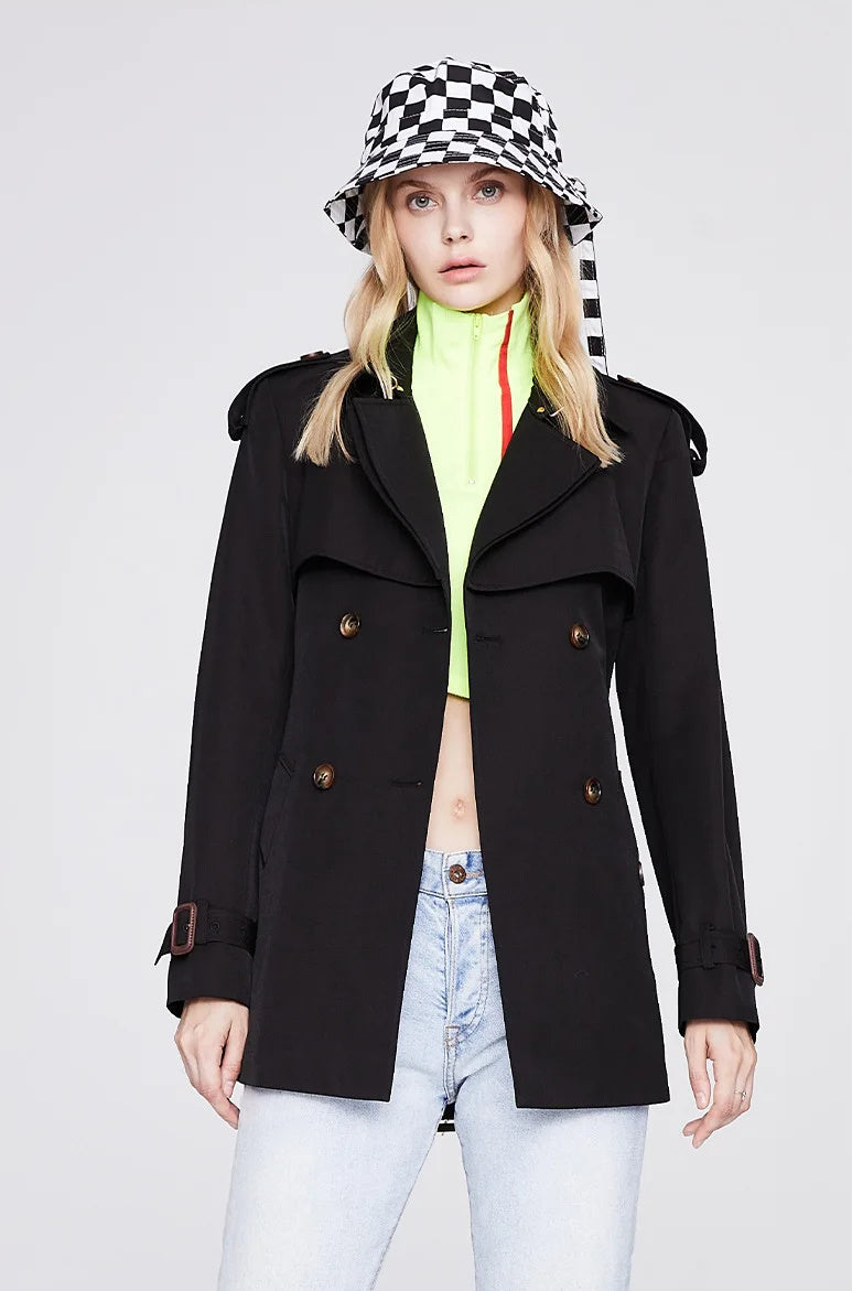 French Windbreaker Trench Jacket, Large Double-breasted Short Trench Coat