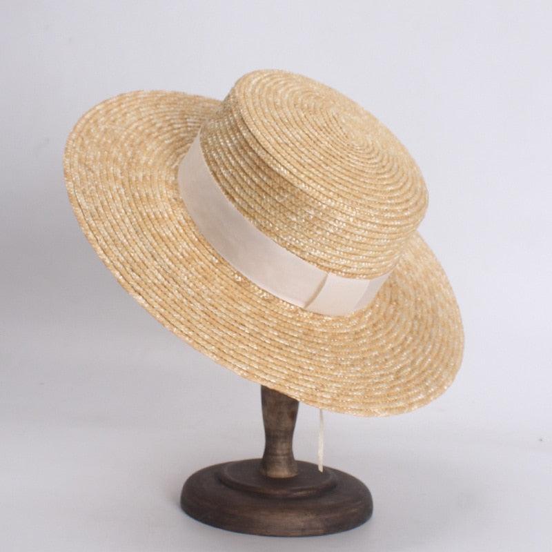 Classic Flat Straw Hat For Women UV Protection Sun Hat, Beach Hats Spring Summer - Belleroz