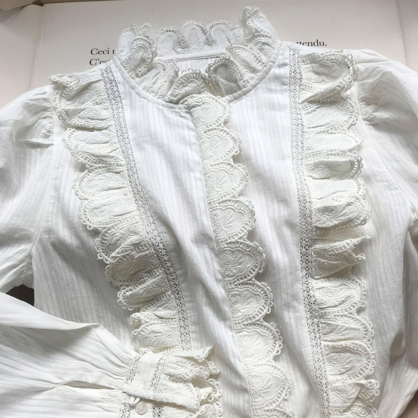 Retro Patchwork Cotton Full Puff Sleeve Shirt, Women Casual Top - Belleroz