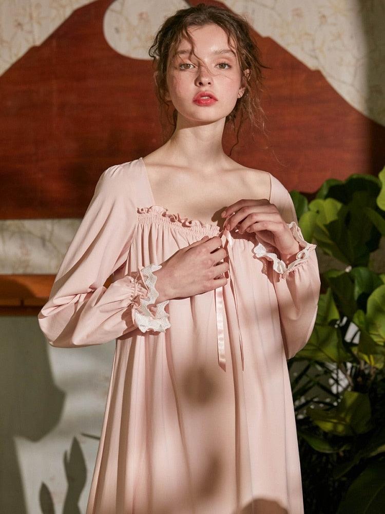 Vintage Cotton Nightgown, Long Sleeve Victorian Nightgown, Cottagecore Sleepwear