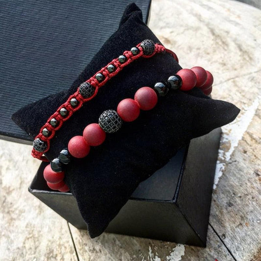 2pcs/Set Beads Male Bracelet, Micro CZ Bead Woven Men Bracelet, Braiding Cord Men Bracelet - Sandrine Swank