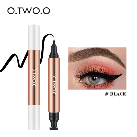 2 In 1 Eyeliner Stamp Black Liquid, Eyeliner Pen Waterproof Fast Dry Double-ended Eye Liner Pencil Make-up for Women Cosmetics - Belleroz