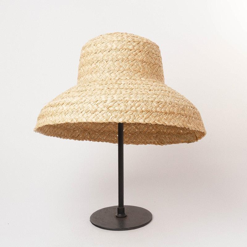 Wide Brim Raffia Beach Hats Flat Summer Sun Hat Ladies UV Bucket - Belleroz