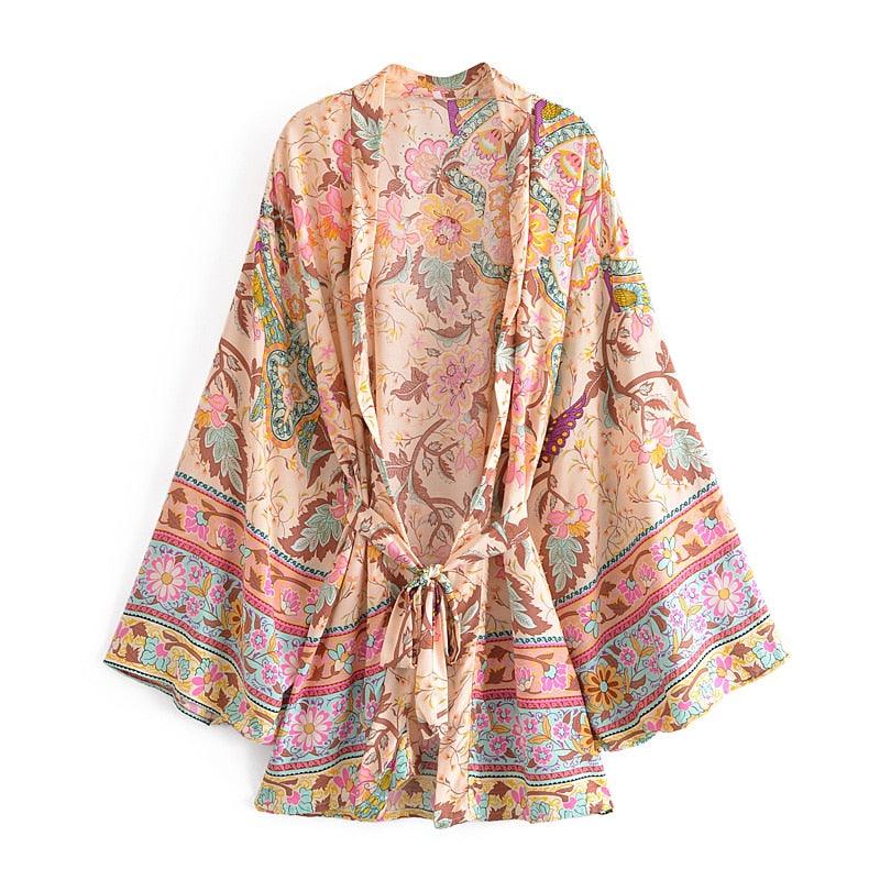 Handmade Bohemian Kimono, Bohemian Short Kimono, Beach Cover Up Kimono, Vintage Bohemian Kimono, Beach Dress Kimono, Boho Short Kimono - Belleroz