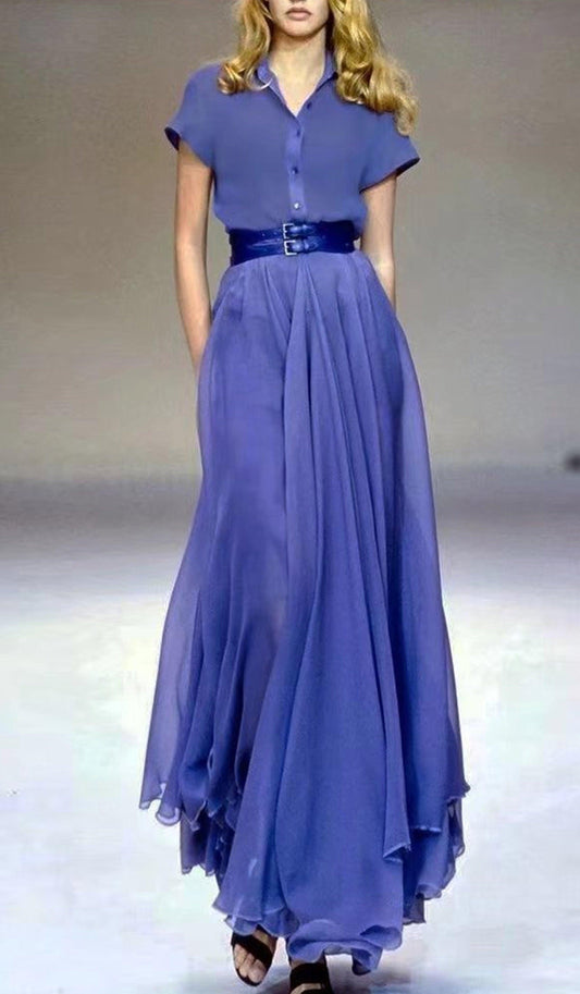 Top With Long Skirt and Belt Set, Irregular Skirt Elegant Casual Party Dress Shirt - Belleroz