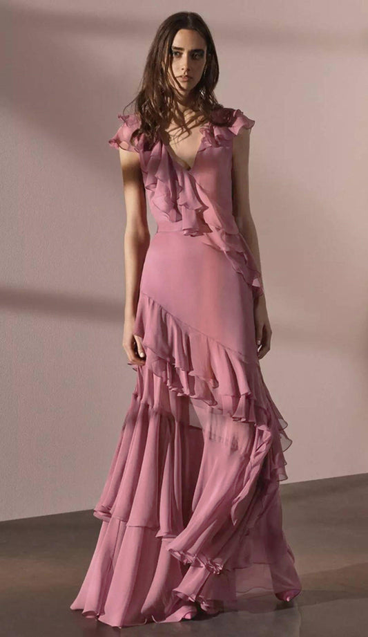 High Street Ruffles Maxi Dress, Fashion Casual Party Elegant Dress - Belleroz