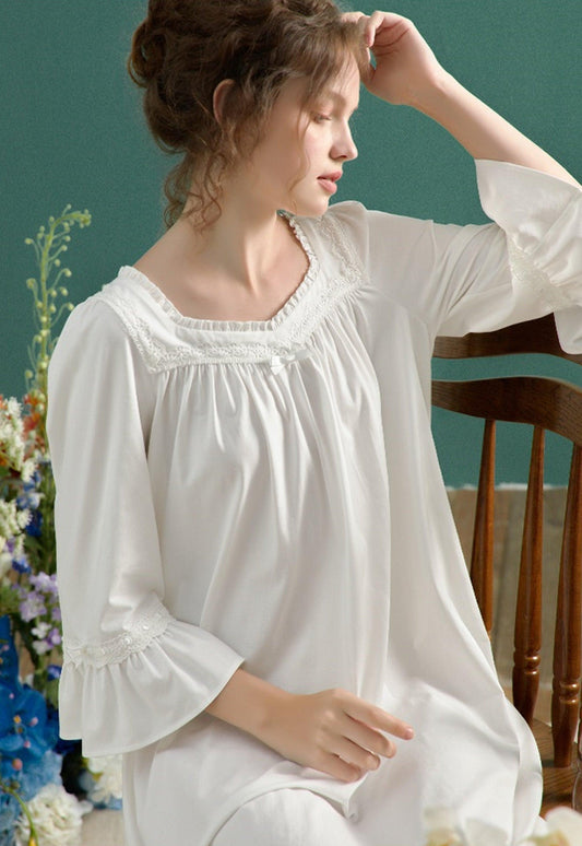Vintage Soft Cotton Nightgown For Women, Victorian Vintage Nightgown - Belleroz