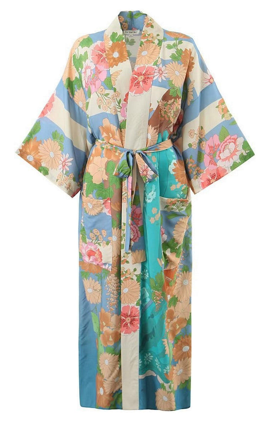 Bohemian Long Kimono, Vintage Chic Floral Print Beach Kimono, Bohemian Beach Dress Bikini Cover Up - Belleroz