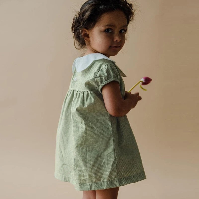 Retro Stripe Girl Dress, Toddler Girl Short Sleeve Vintage Dress Size 2-6T