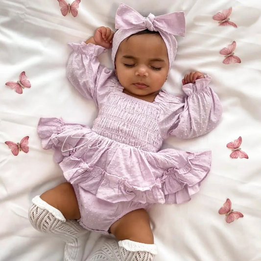Handmade 0-18M Newborn Baby Girl Romper Infant Toddler Long Sleeve Ruffle Jumpsuit + Bow Headband, Reborn Ruffle Jumpsuit Set