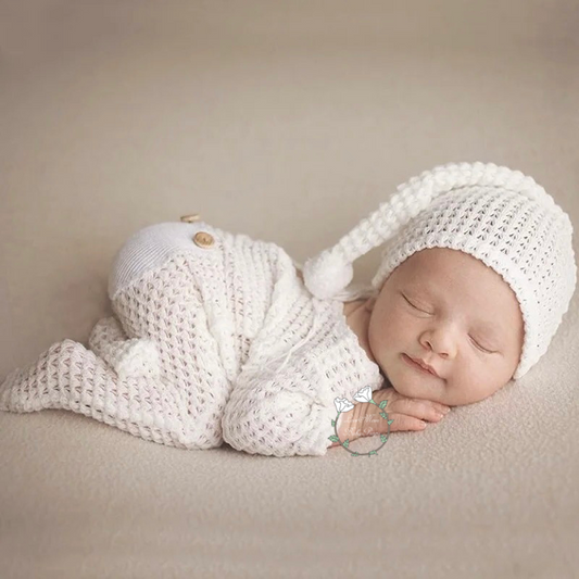 Baby Footed Romper Photography Props With Hat, Newborn Romper With Hat Set 0 To 3 Months, Reborn Onesie Suit For Photo Prop