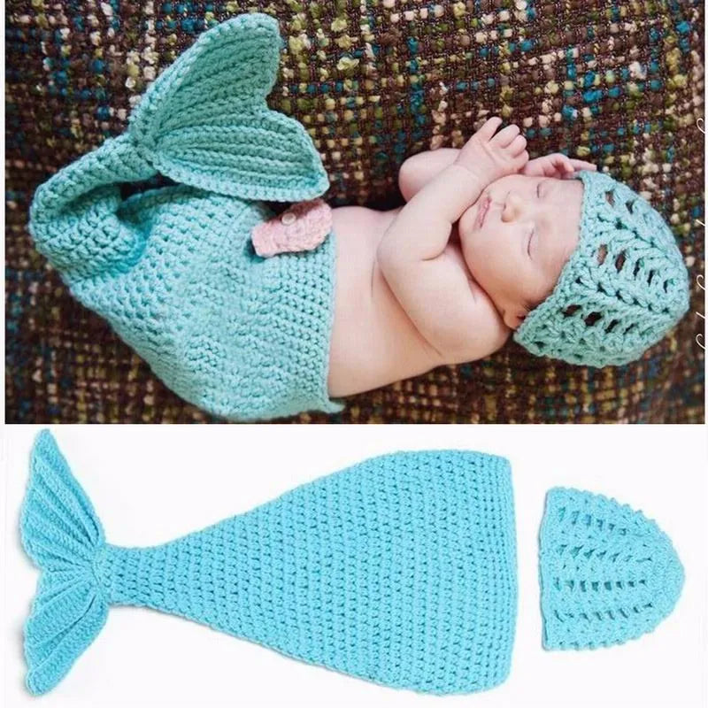 Newborn Photography Props Blanket With Hat, Crochet Animals Outfit, Baby Photo Accessories Girl Boy Knitted Outfit