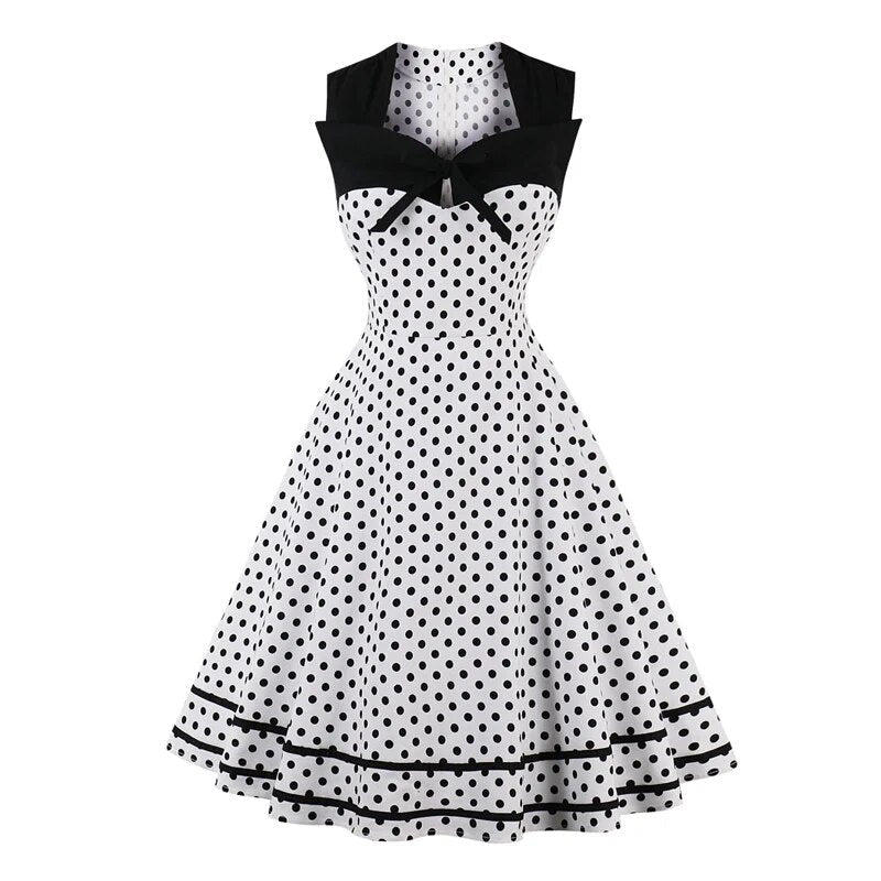 Retro Polka Dot 1950S Tie Neck Sweetheart Dress, Women Party Elegant Vintage Sleeveless Rockabilly Pinup Dress
