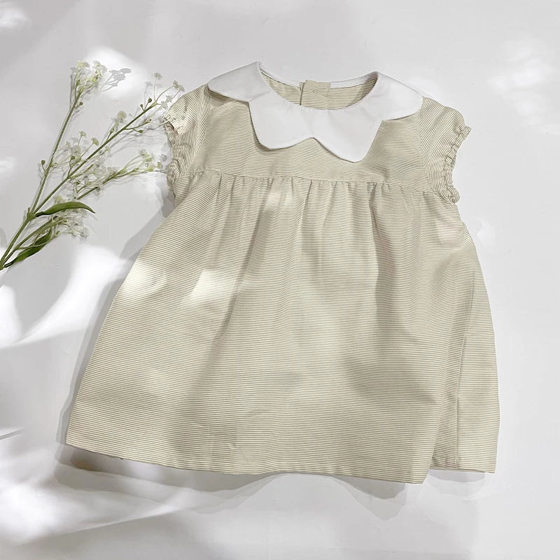 Retro Stripe Girl Dress, Toddler Girl Short Sleeve Vintage Dress Size 2-6T