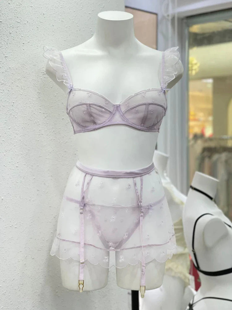Cheap Women Sexy Lingerie Sets See Through Bra Pajamas Underwear Nightwear  White Lace Bras and Panties Sleepwear