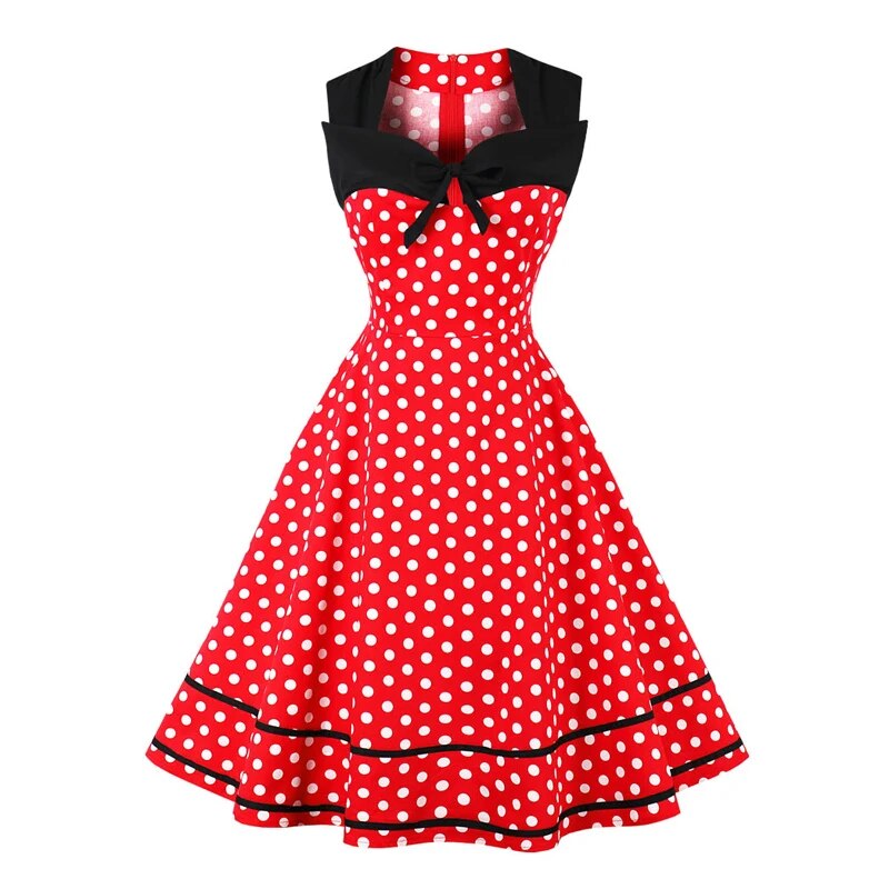 Retro Polka Dot 1950S Tie Neck Sweetheart Dress, Women Party Elegant Vintage Sleeveless Rockabilly Pinup Dress