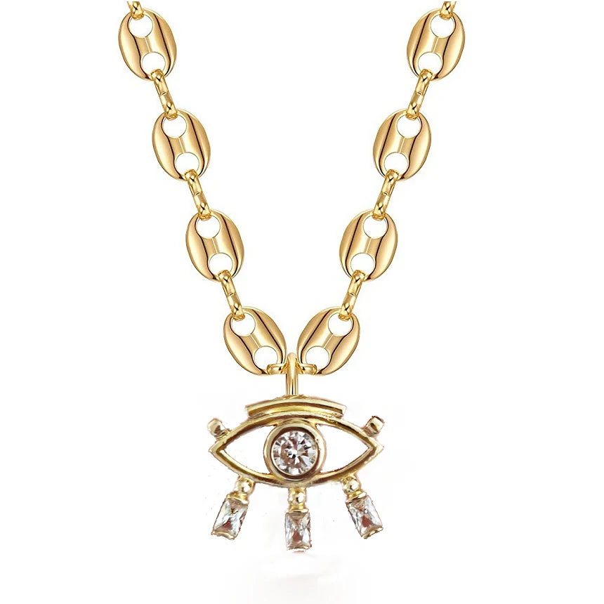 Gold Pave Cubic Zircon Pendant Choker, Gold-color Chain Necklace