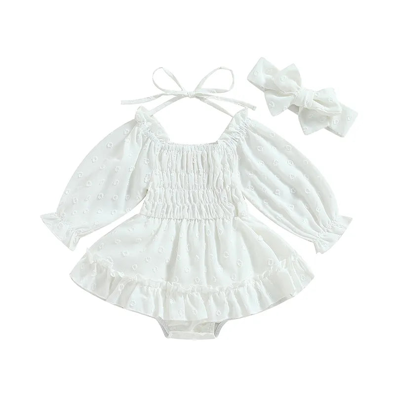 Handmade 0-18M Newborn Baby Girl Romper Infant Toddler Long Sleeve Ruffle Jumpsuit + Bow Headband, Reborn Ruffle Jumpsuit Set