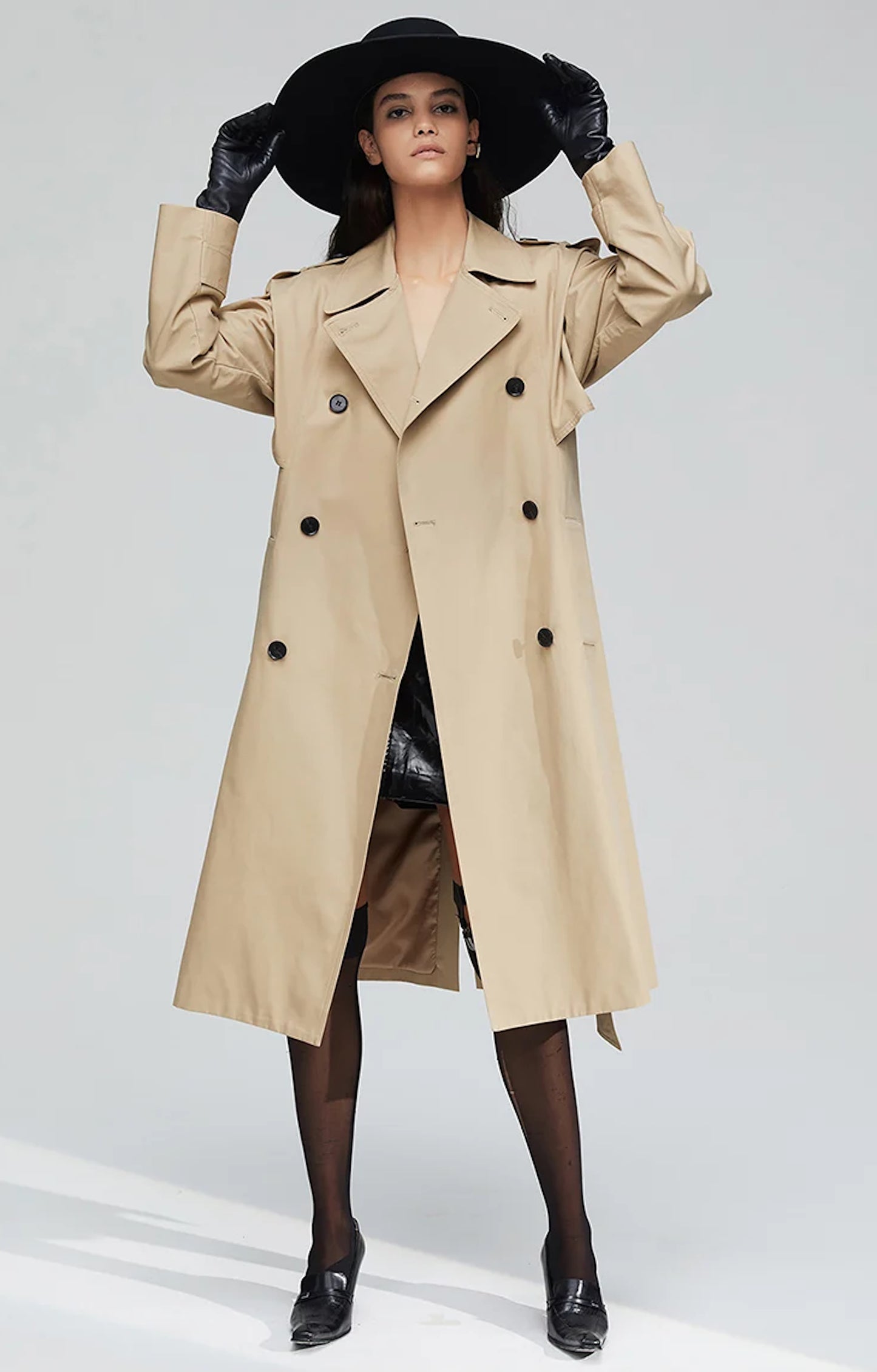 Windbreaker Women Cotton Washed Long Double-breasted Trench Coat