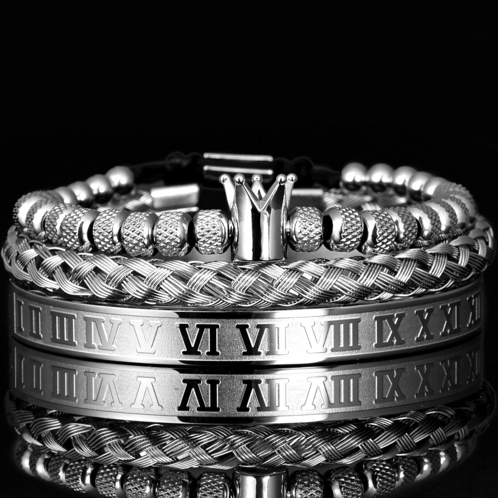 Luxury Roman Royal Crown Charm Bracelet Men Stainless Steel Geometry - Sandrine Swank