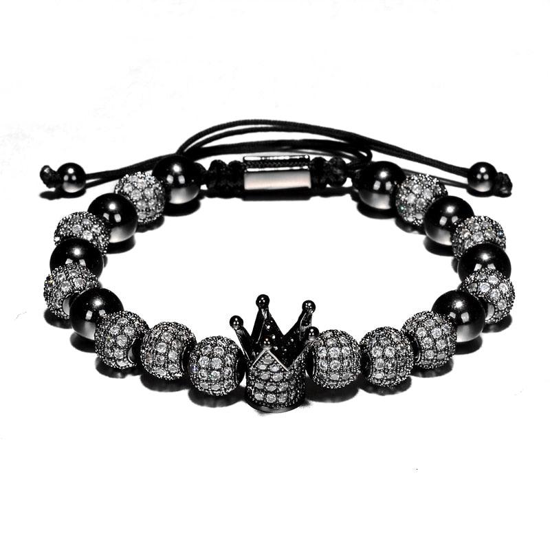 Luxury Crown Charm Men Bracelets, 8mm Micro Pave CZ Round Braided Men Bracelet - Sandrine Swank
