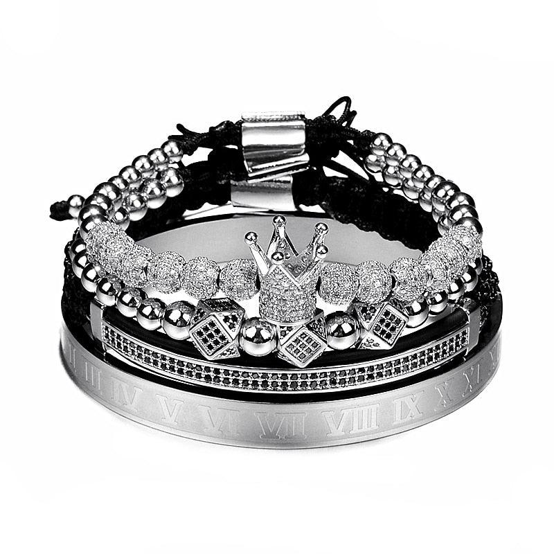 Luxury Roman Royal Crown Charm Men Bracelet, Braided Adjustable Men Bracelet - Sandrine Swank