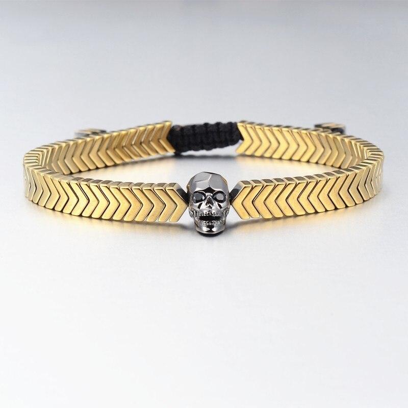 Skull Men Bracelet, Braided Rope Hematite Beaded Men Bracelet - Sandrine Swank