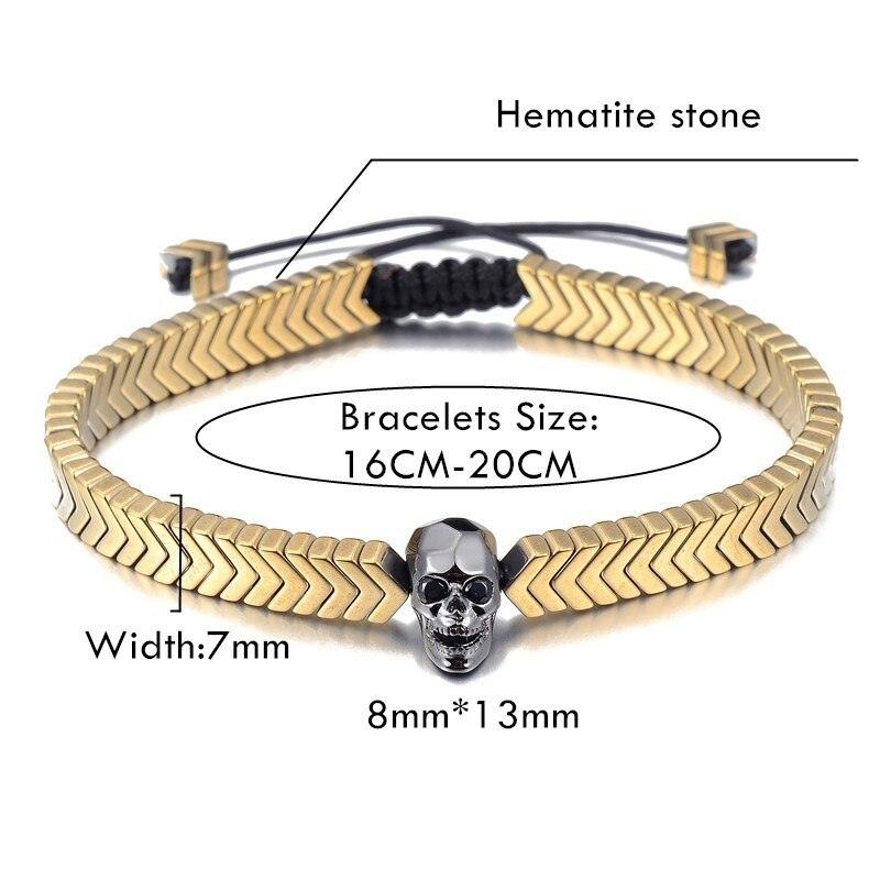 Skull Men Bracelet, Braided Rope Hematite Beaded Men Bracelet - Sandrine Swank