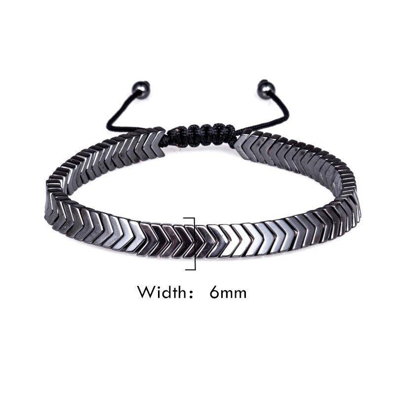 Bracelet Men Braided Rope Natural Hematite Stone, Geometry Bead Chain Bangles For Men - Sandrine Swank