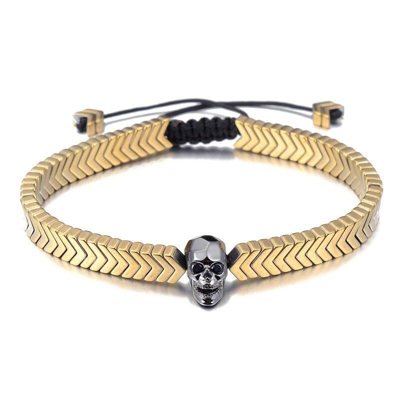 Skull Men Bracelet, Braided Rope Hematite Beaded Men Bracelet - Sandrine Swank