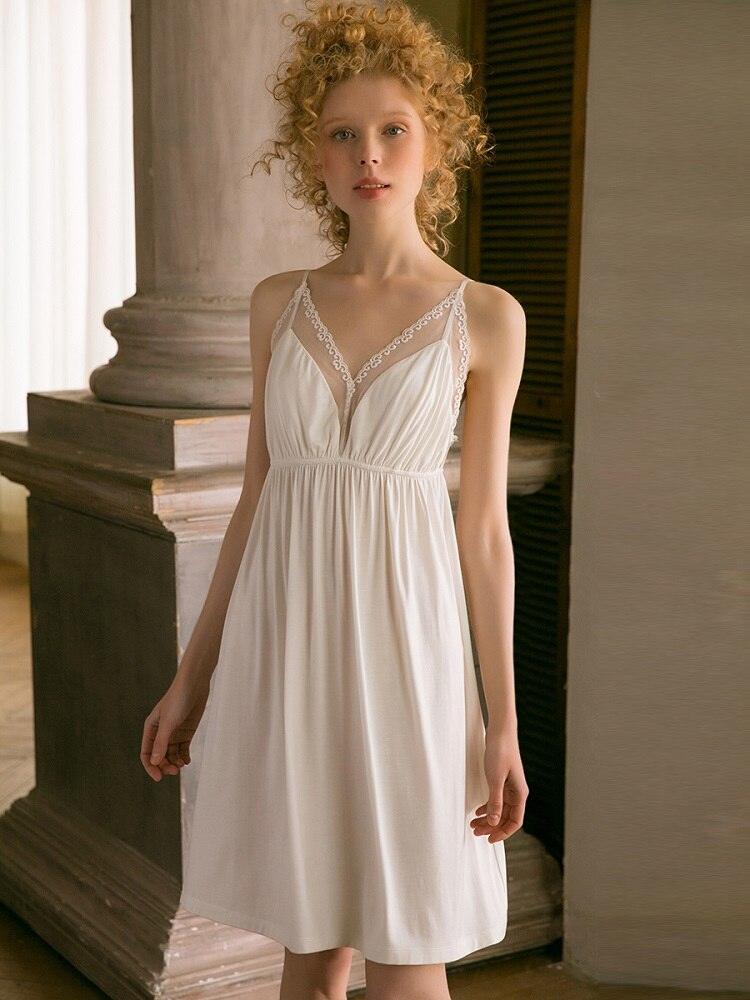 Victorian Nightgown, Sexy V-neck White Lace Nightgown, Women's  Sleeveless Vintage Loose Nightdress - Belleroz