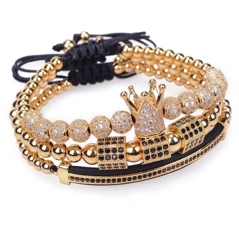 3pcs/Set Luxury Jewelry Zircon Men Bracelets, Cubic Micro Pave CZ Charm Braided Men Bracelets - Sandrine Swank