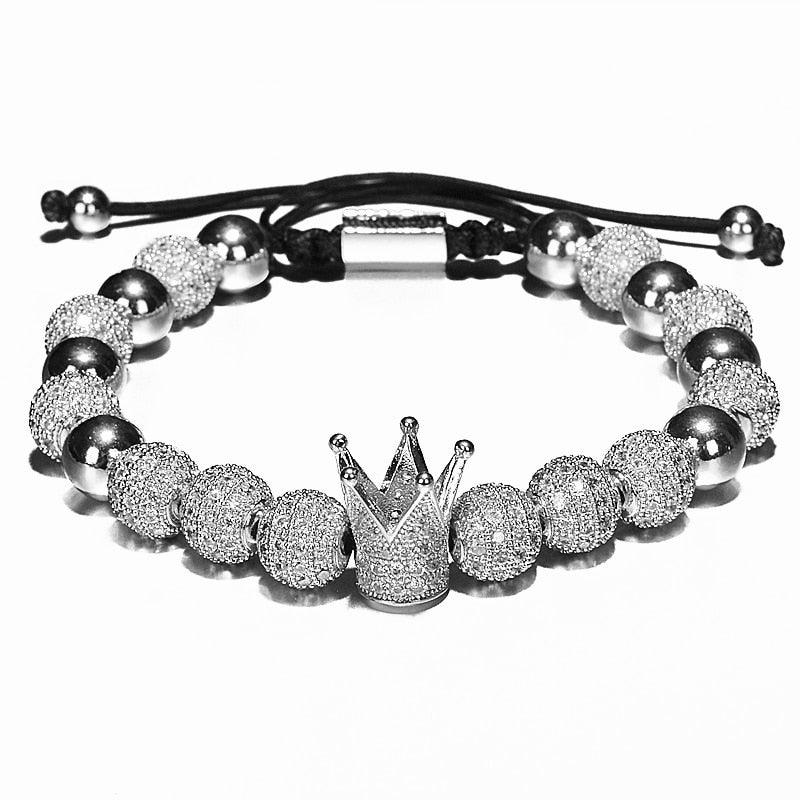 Luxury Crown Charm Men Bracelets, 8mm Micro Pave CZ Round Braided Men Bracelet - Sandrine Swank