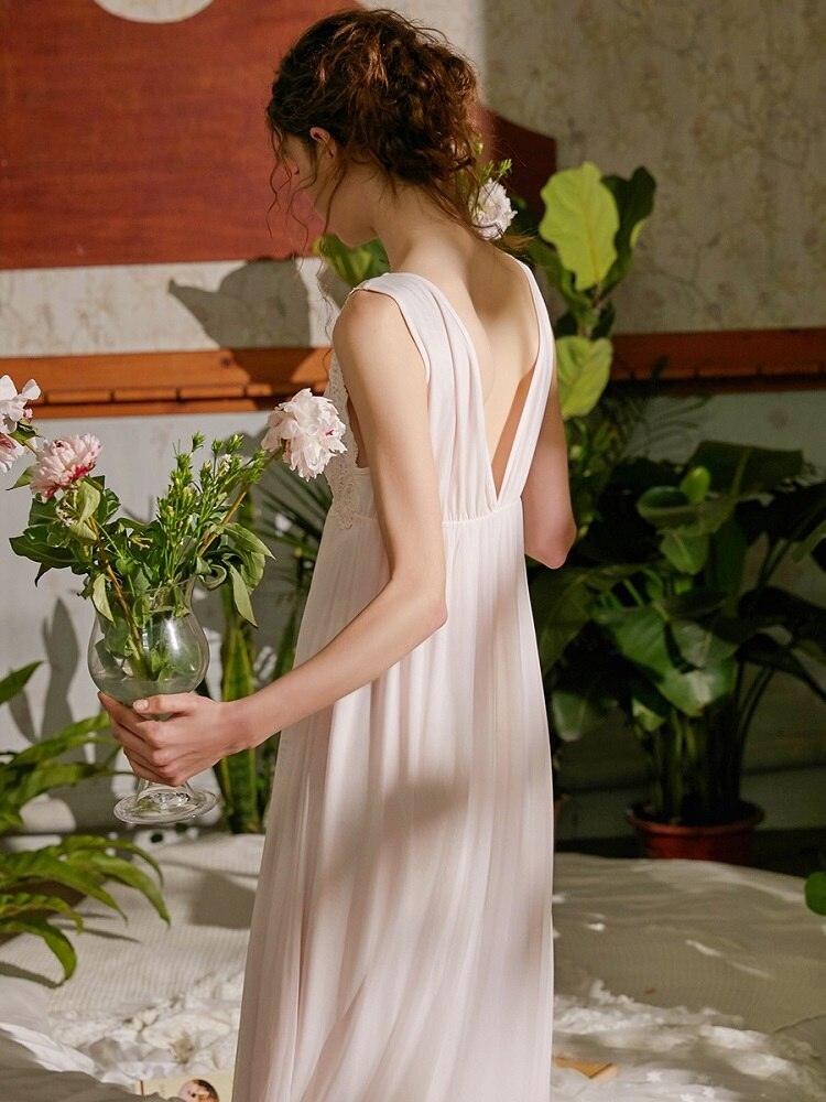Vintage Victorian Sleeveless Nightgown, Princess White Gauze Lace Long Nightgown Loose Royal Nightwear - Belleroz