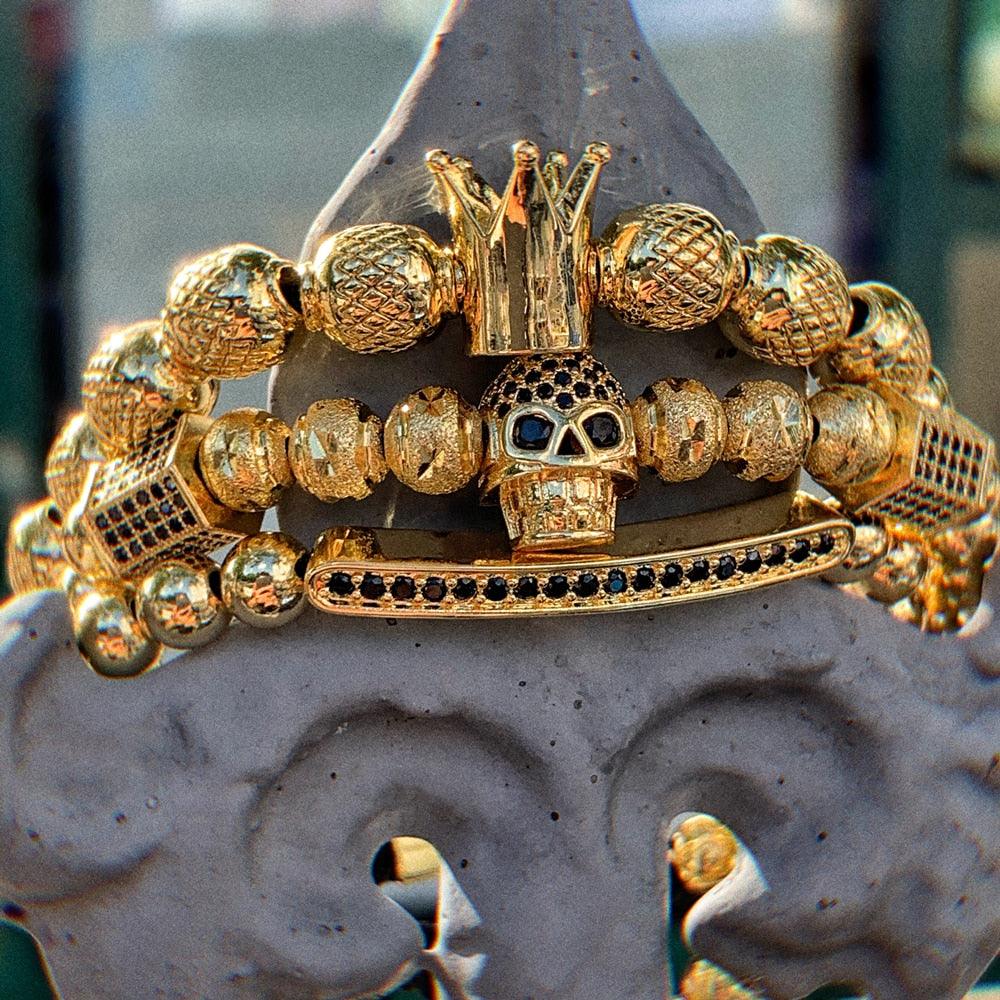 Luxury Royal Crown Skull Charm Bracelet Men Fashion 2020 Unique Design Gold Color Braided Adjustable Bangle Pulseira Bileklik - Sandrine Swank