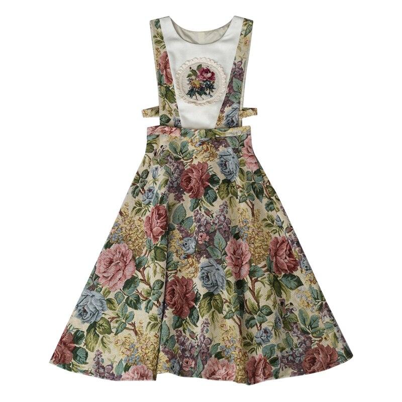 Elsie Elegant Slim Sling Dress Mori Girls Handmade Embroidery Vintage Oil Painting Jacquard Vest Dress - Sandrine Swank