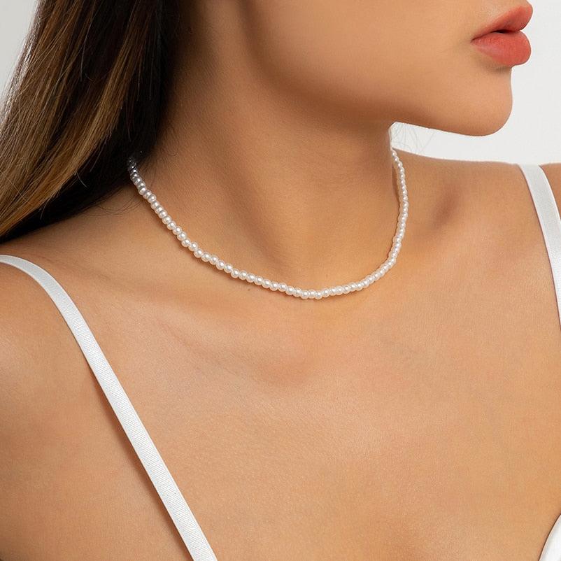 Elegant Multilayer Pearl Chain Necklace, Vintage Wedding Fashion Statement Choker - Belleroz