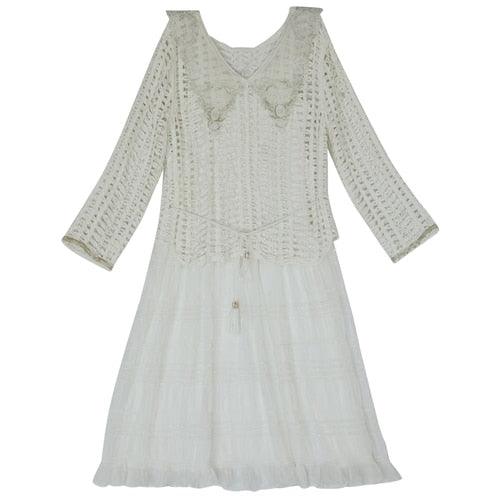 Elsie White Dress Women Mori Girls Elegant Sexy V-Neck Handmade Hollow Out Beadings Embroidery Long Dress - Sandrine Swank