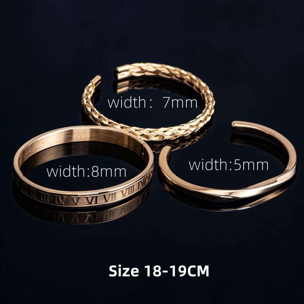 3pcs/set Luxury Roman Number 316L Men Bracelet, Simple Classic Stainless Steel Wristband Braiding Bangles, Type C twisted Bangle Men jewelry - Sandrine Swank